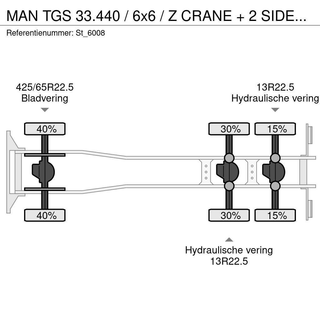 MAN TGS 33.440 / 6x6 / Z CRANE + 2 SIDE-TIPPER Kranbilar