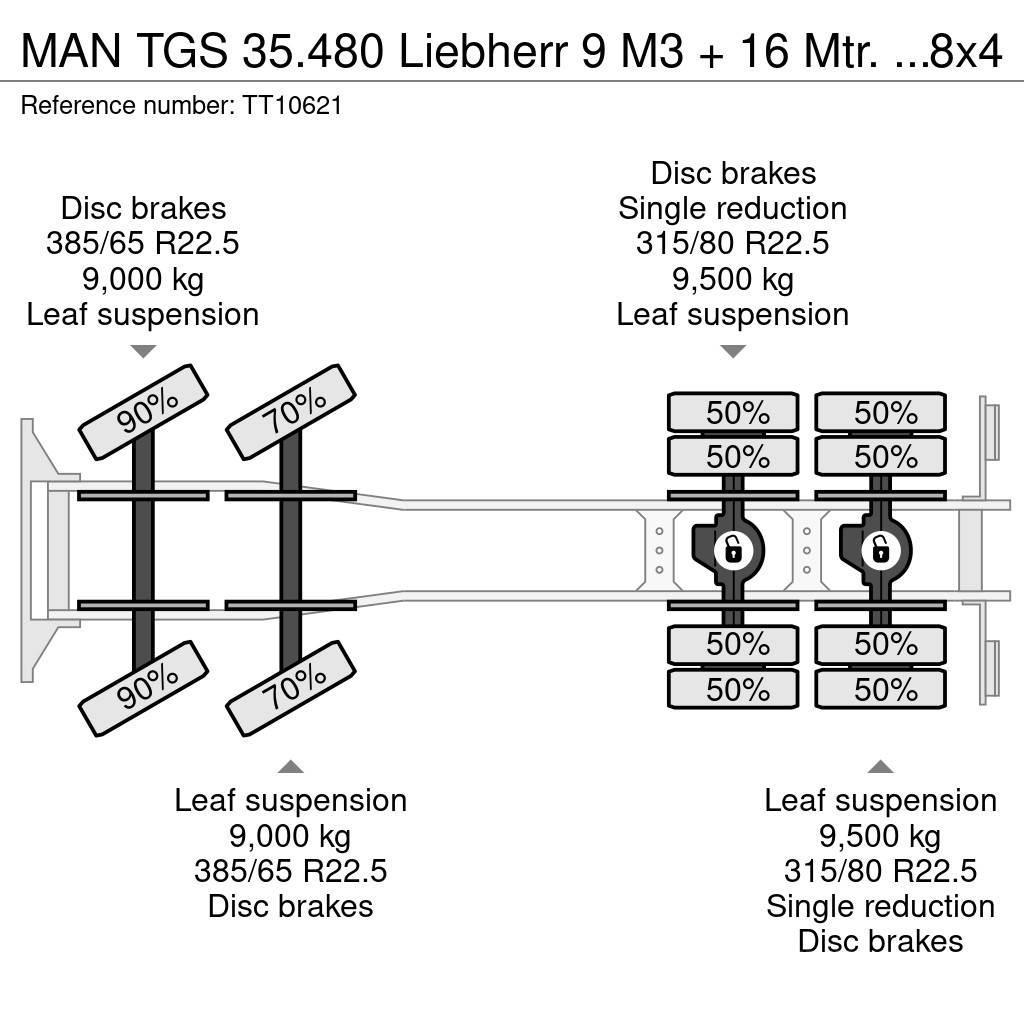 MAN TGS 35.480 Liebherr 9 M3 + 16 Mtr. Belt/Band/Förde Cementbil