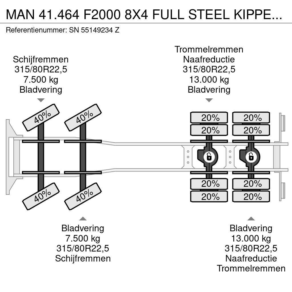 MAN 41.464 F2000 8X4 FULL STEEL KIPPER (EURO 2 / ZF16 Tippbilar