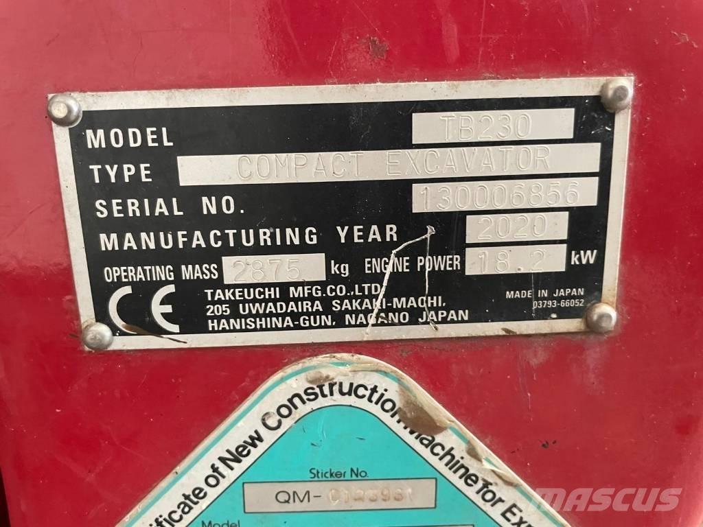 Takeuchi TB 230 Minigrävare < 7t