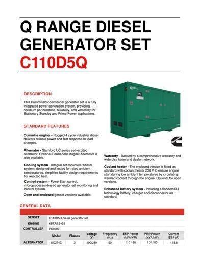 Cummins C110D5Q Dieselgeneratorer