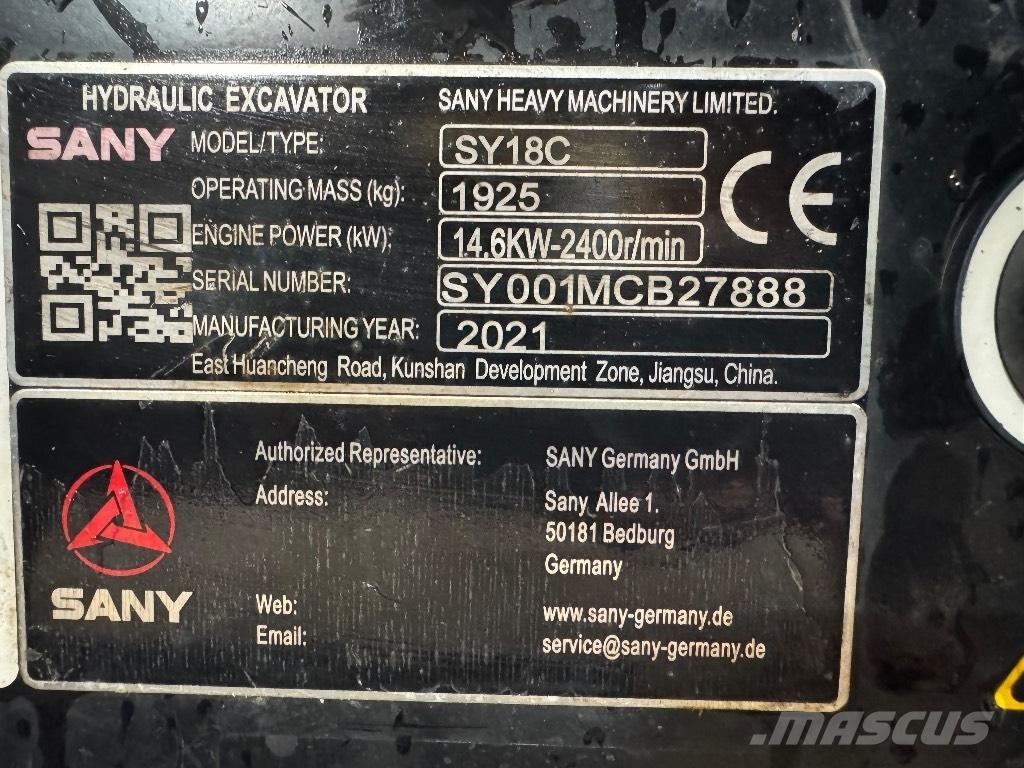 Sany SY 18 C Minigrävare < 7t
