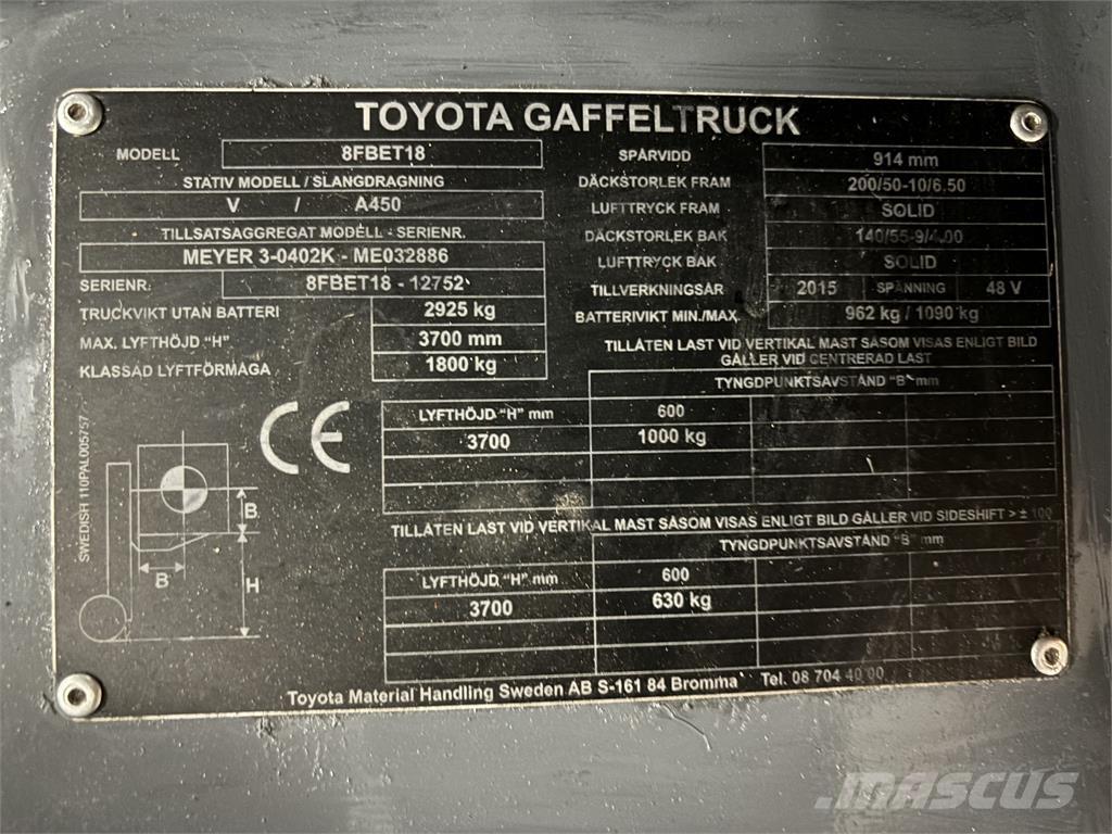 Toyota 8FBET18 Elmotviktstruckar