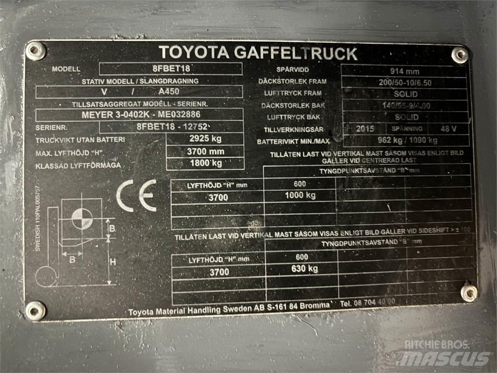 Toyota 8FBET18 Elmotviktstruckar