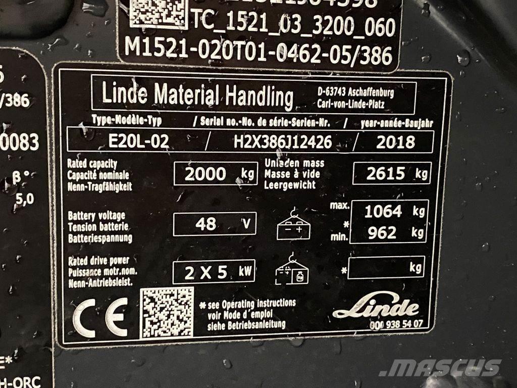 Linde E20L-02 Elmotviktstruckar