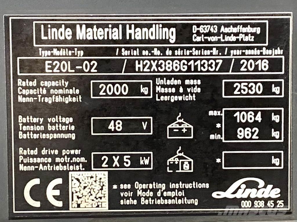 Linde E20L Elmotviktstruckar
