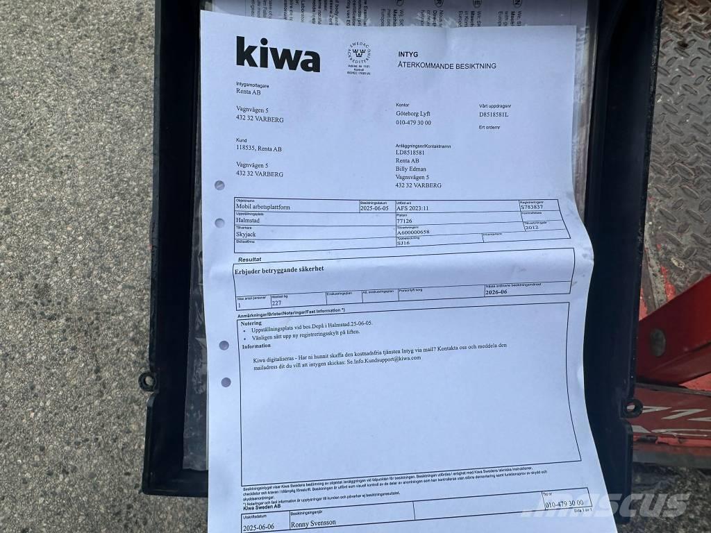 SkyJack SJ 16 Personhissar och andra hissar