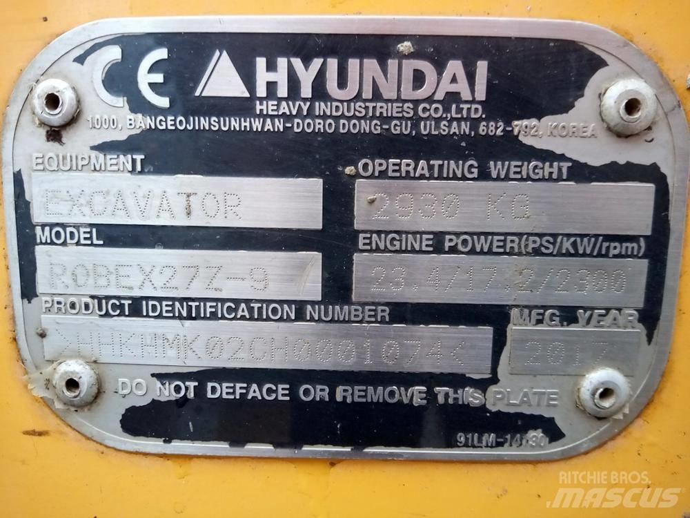Hyundai Robex 27Z-9 Minigrävare < 7t
