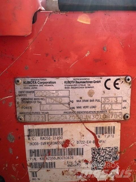 Kubota K 008-5 Minigrävare < 7t