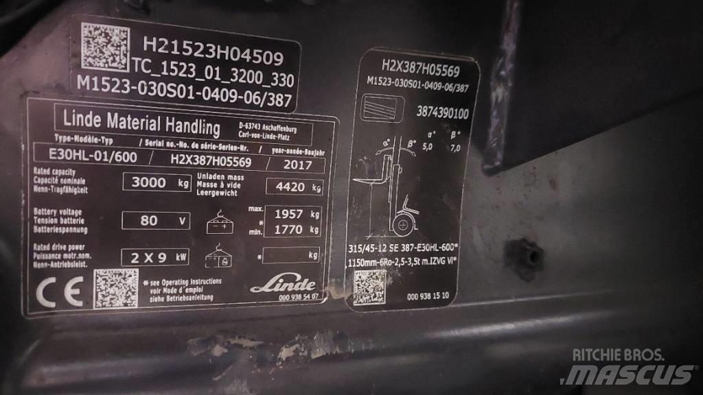 Linde E 30HL-01/600 Elmotviktstruckar