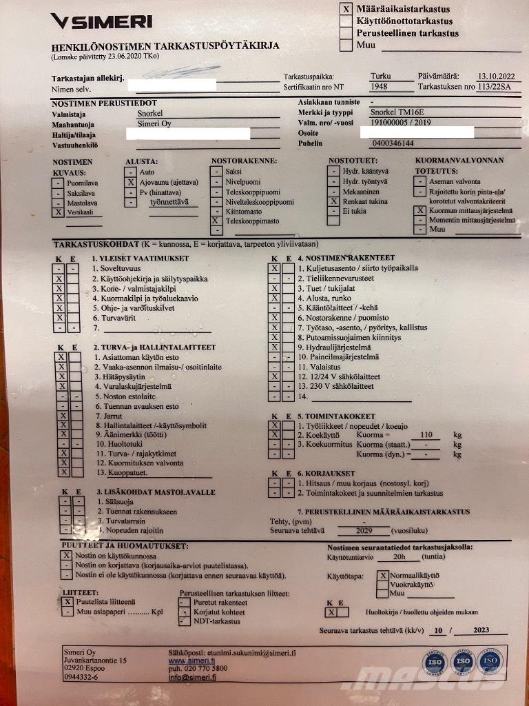 Snorkel tm 16E Saxliftar