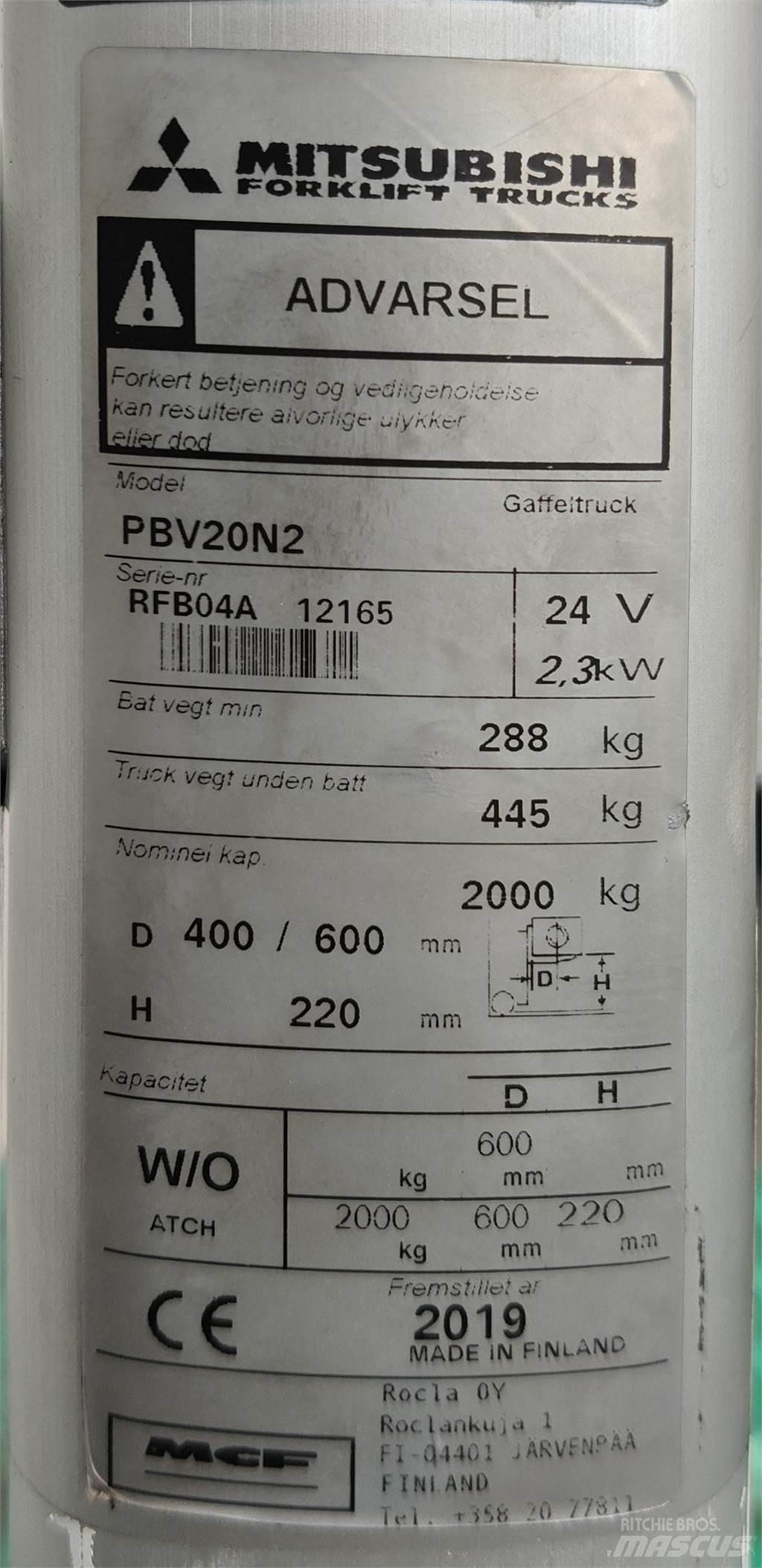 Mitsubishi PBV20N2 Övriga motviktstruckar