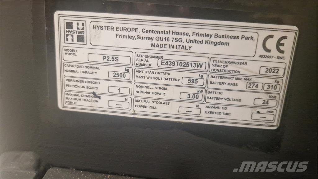 Hyster P2.5S Staplare-led
