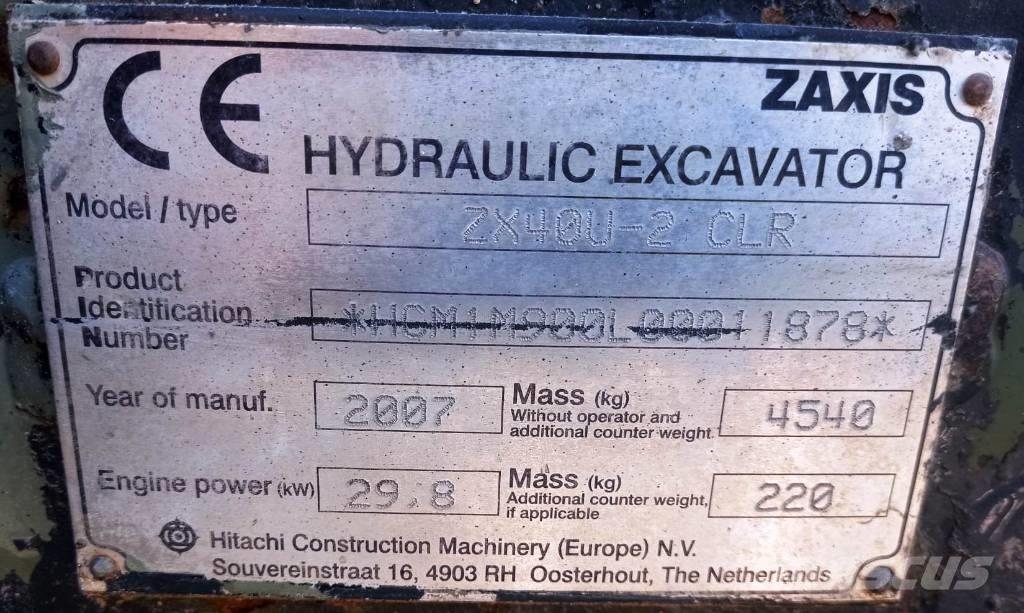 Hitachi ZX 40 U-2 Minigrävare < 7t