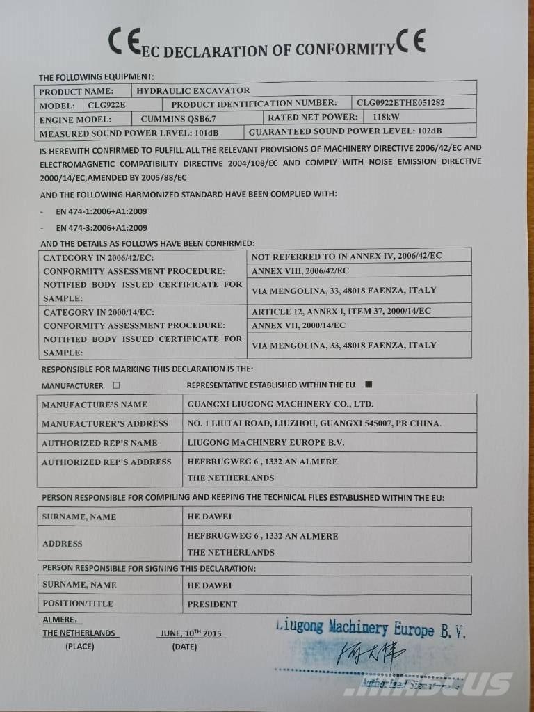 LiuGong CLG 922 E Bandgrävare