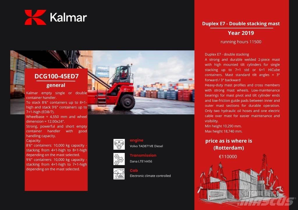 Kalmar DCG 100-45ED7 Teleskopbomtruckar (Sträckstaplare)
