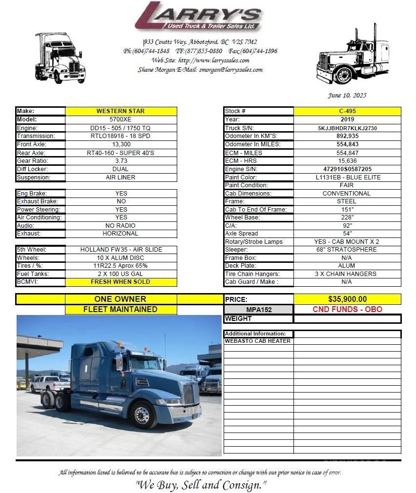 Western Star 5700 XE Dragbilar