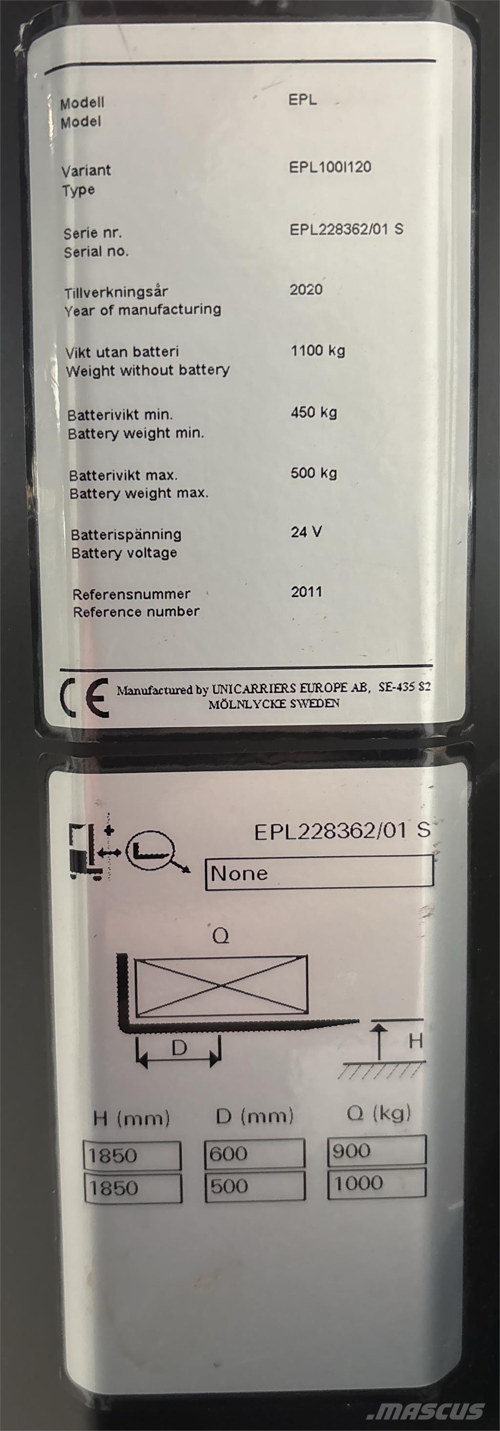 UniCarriers EPL100 Plocktruck, låglyftande