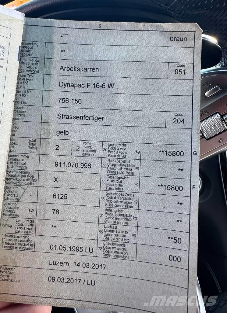 Dynapac F 16-6W Asfaltsläggningsmaskiner