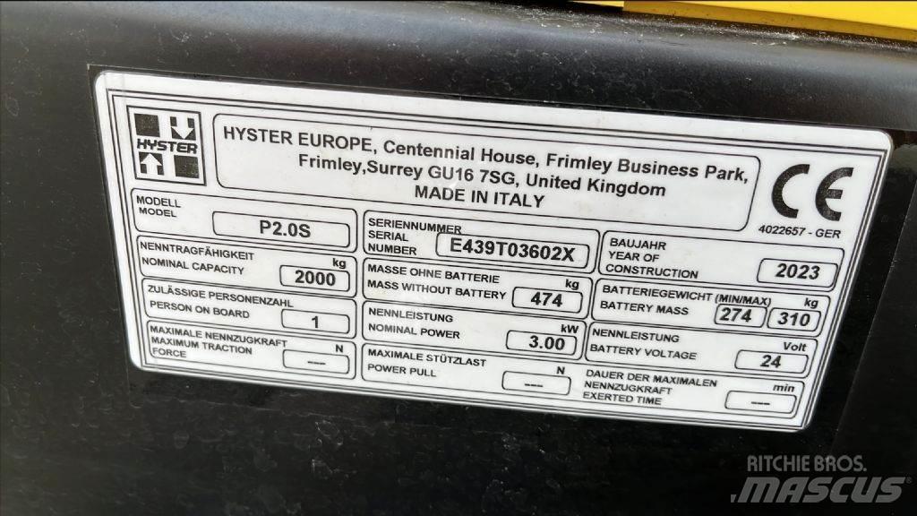 Hyster P 2.0 S Låglyftare utan plattform