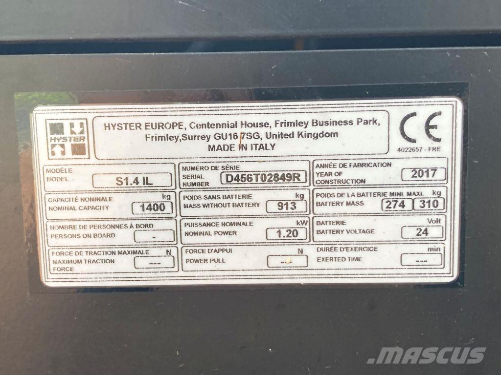 Hyster S 1.4 IL Staplare-led