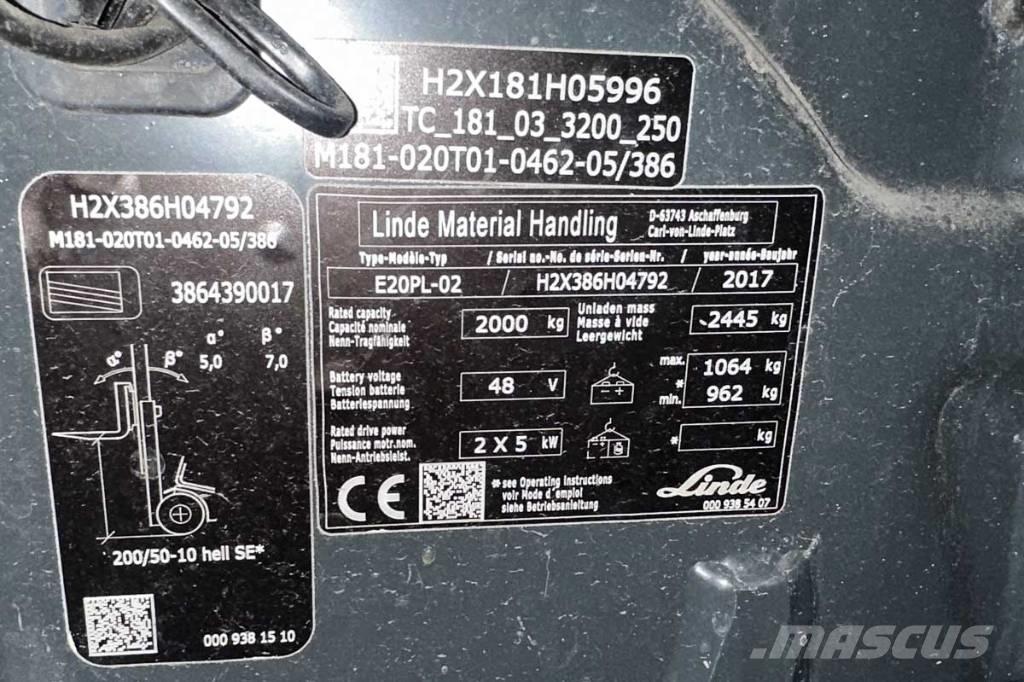 Linde E 20 PL Elmotviktstruckar