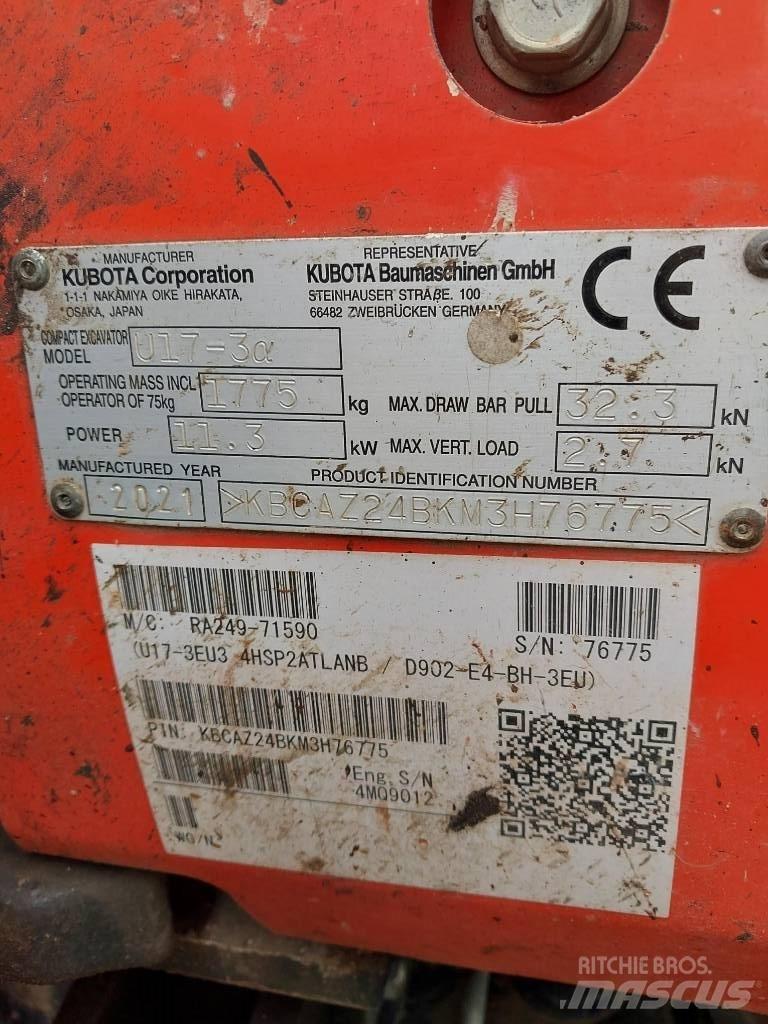 Kubota U 17-3N Minigrävare < 7t