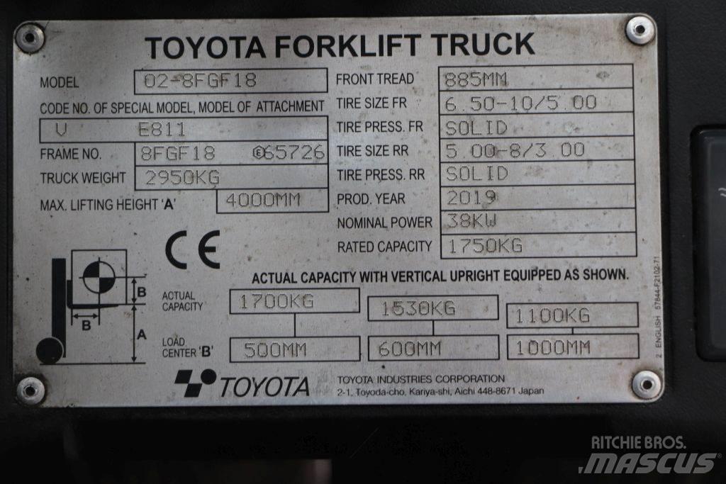 Toyota 02-8FGF18 Gasolmotviktstruckar