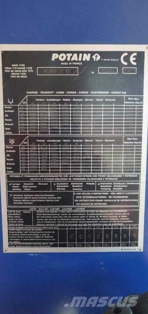 Potain MD265 Byggkranar