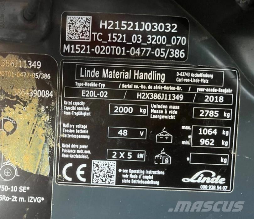 Linde E20L-02-386 Elmotviktstruckar