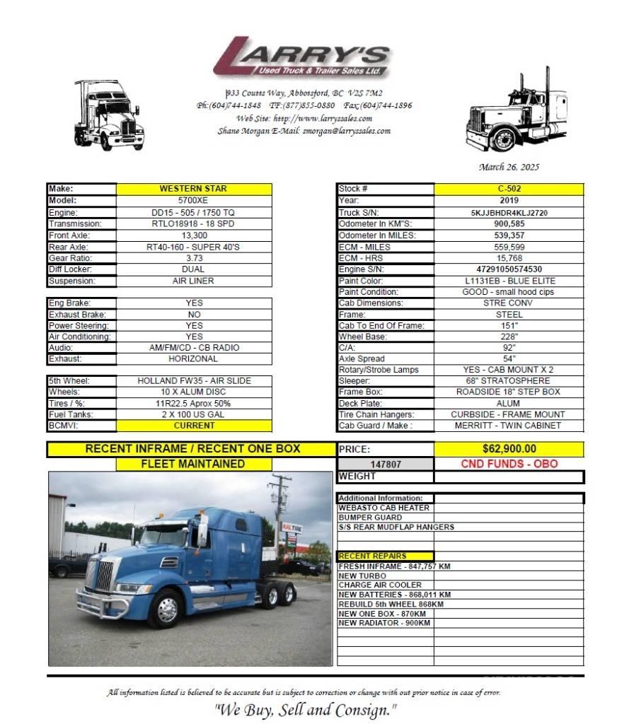 Western Star 5700 XE Dragbilar
