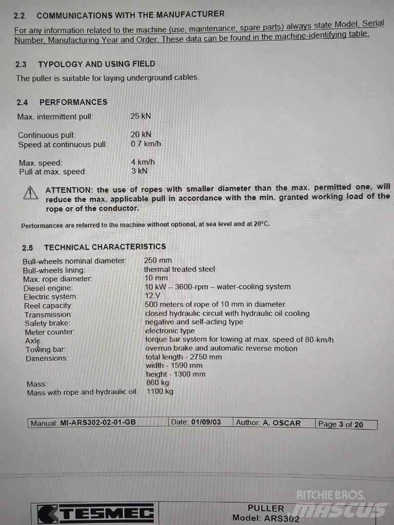 Tesmec ARS 302 Entreprenad - Övrigt