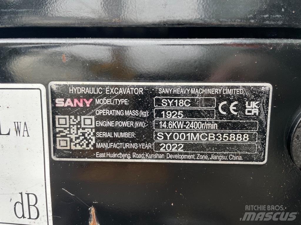 Sany SY 18 C Minigrävare < 7t