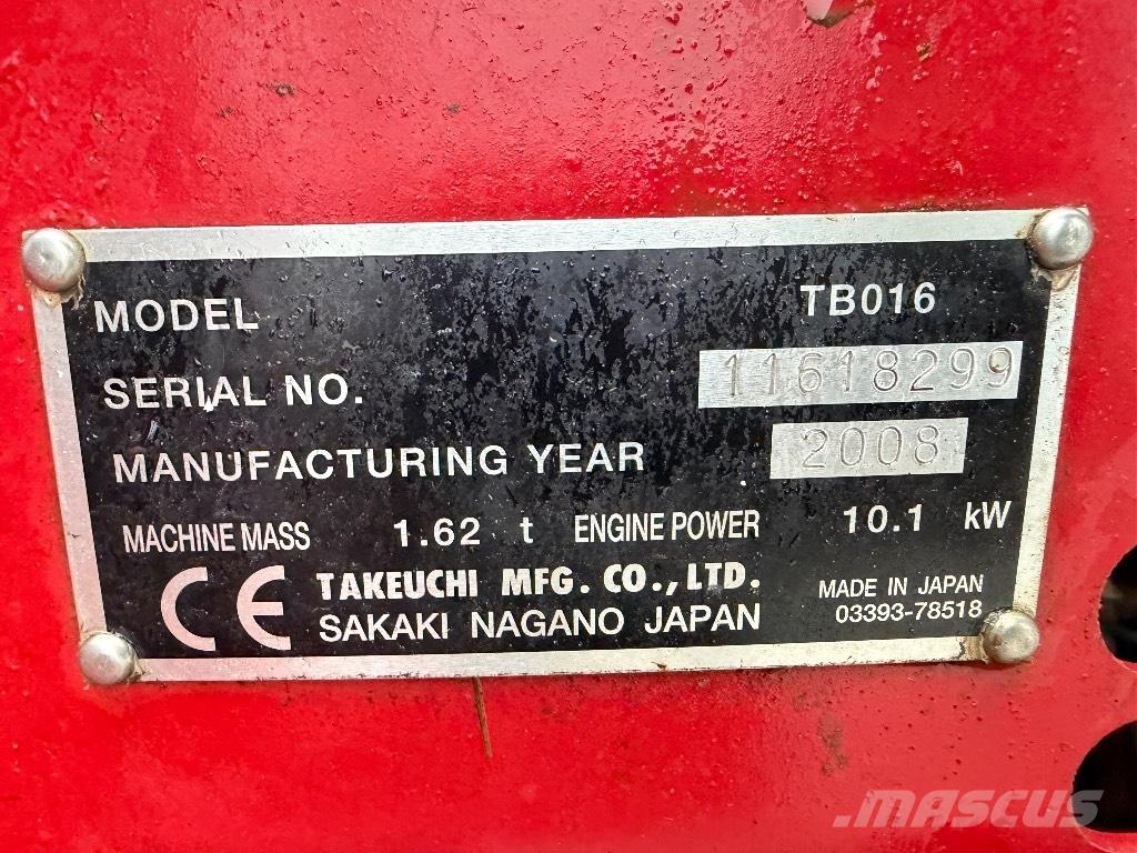 Takeuchi TB 016 Minigrävare < 7t