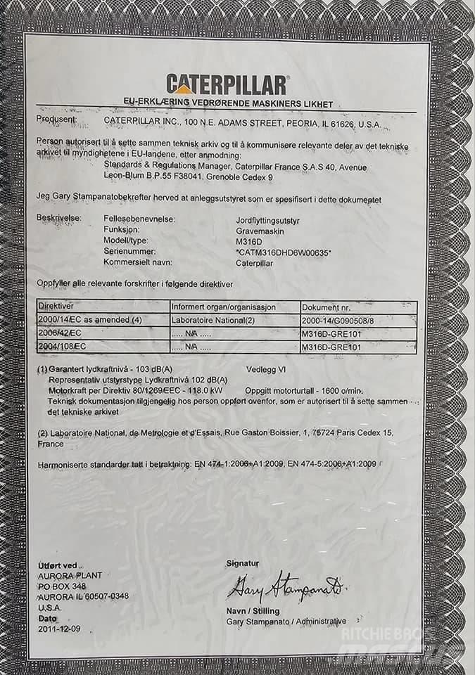 CAT M 316 D Hjulgrävare