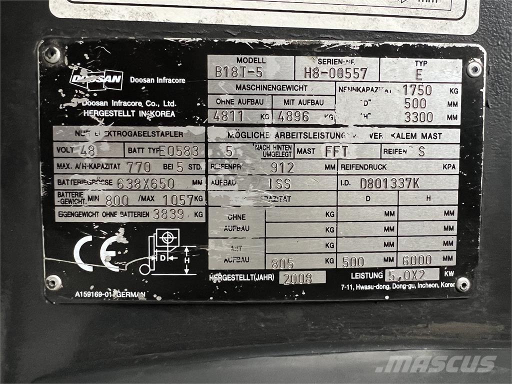 Doosan B18T-5 Elmotviktstruckar
