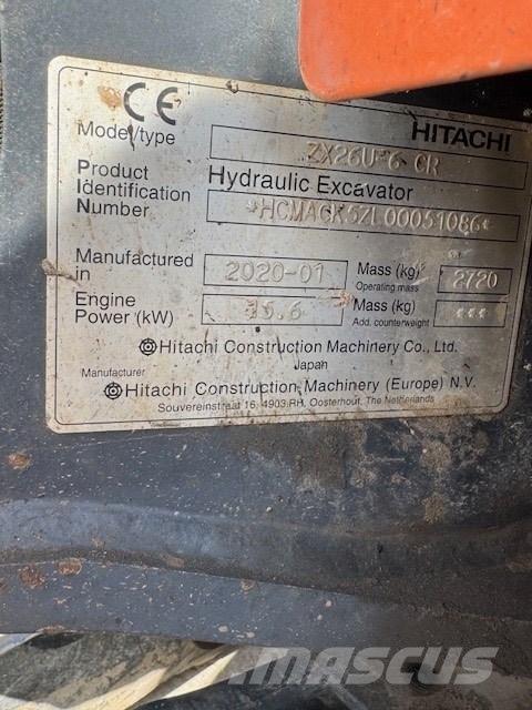 Hitachi ZX 26 U-6 CR Minigrävare < 7t