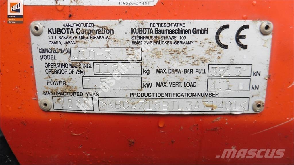 Kubota U 10-3 Minigrävare < 7t
