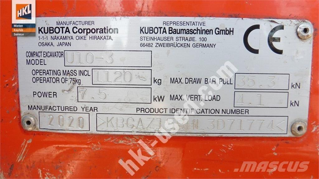 Kubota U 10-3 Minigrävare < 7t