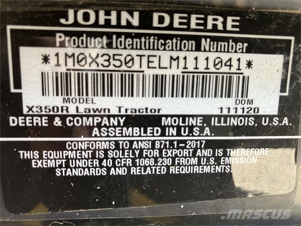 John Deere X 350R Grönytemaskiner - Övriga