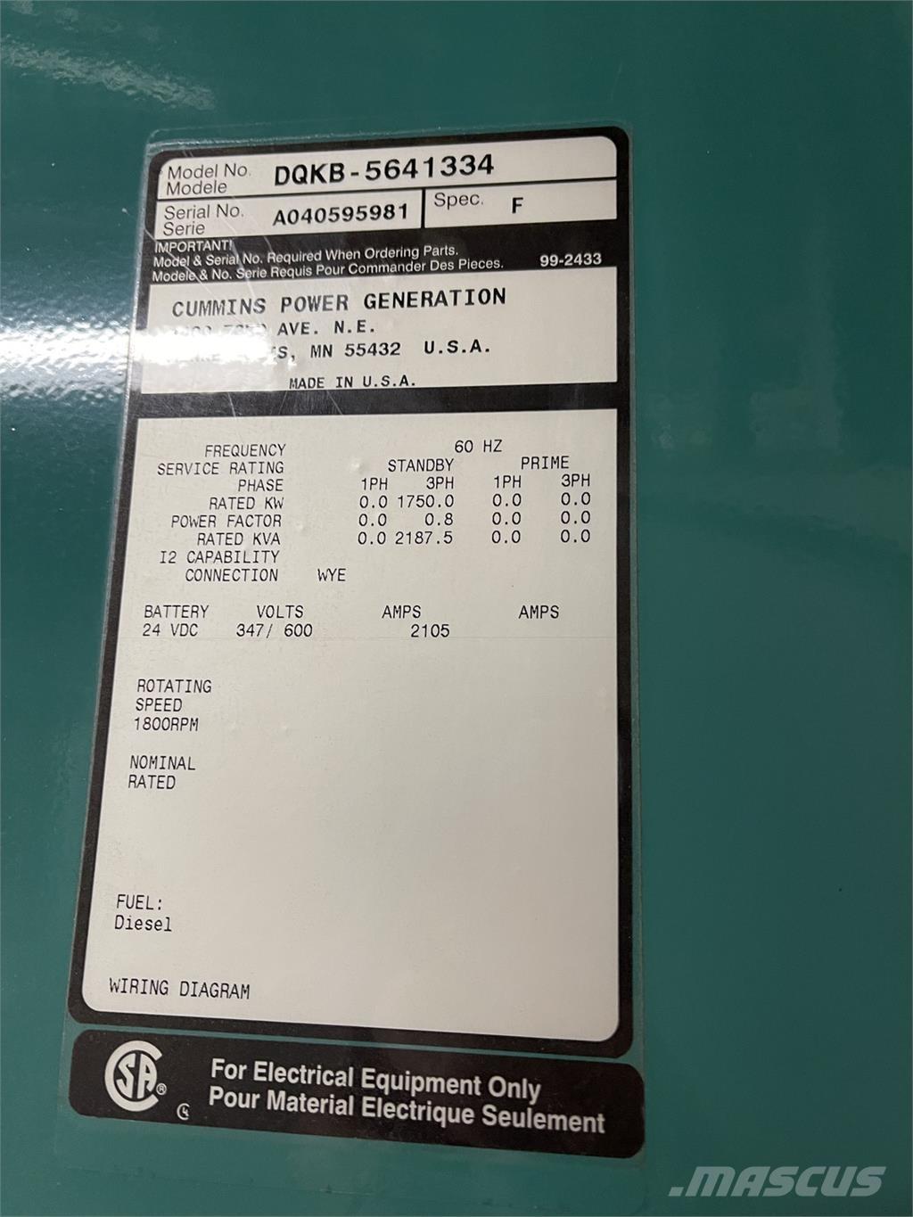 Cummins DQKB-5641334 Dieselgeneratorer