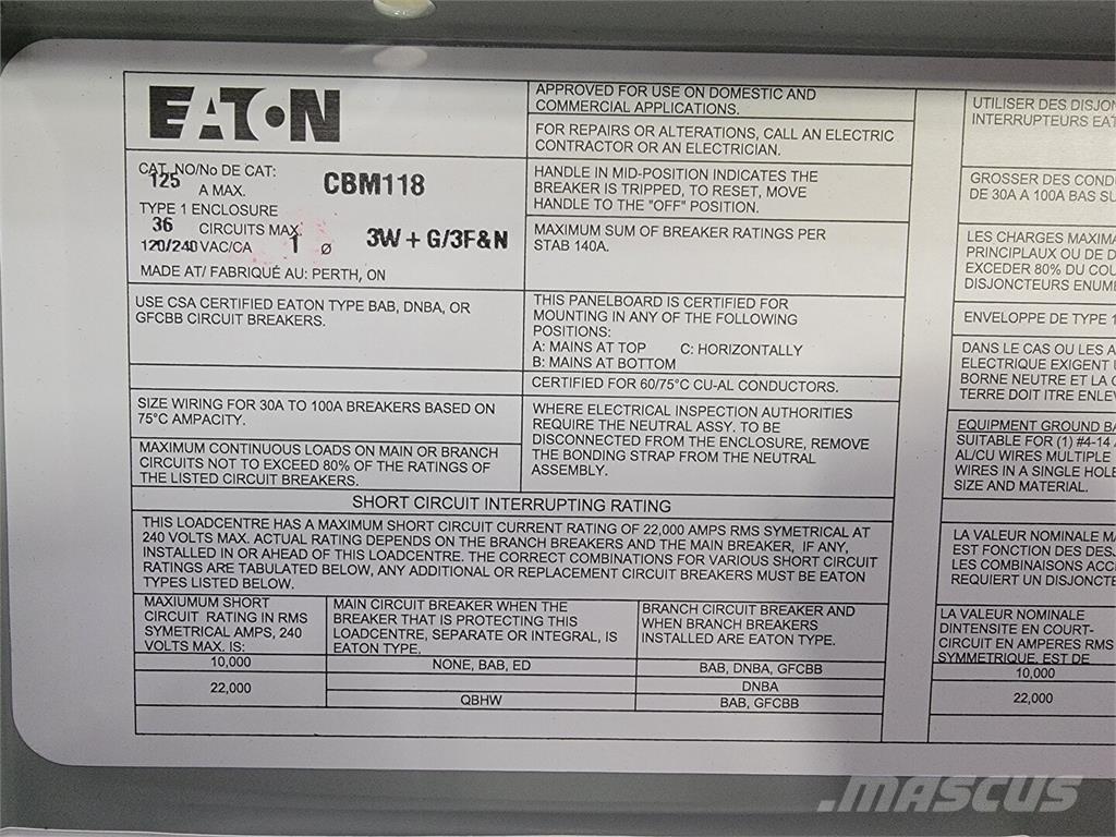 Eaton CBM118 Entreprenad - Övrigt