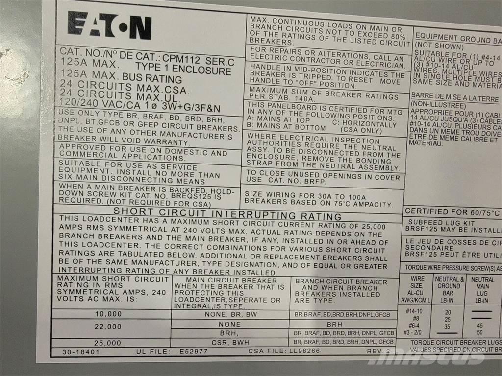 Eaton PM112 Entreprenad - Övrigt