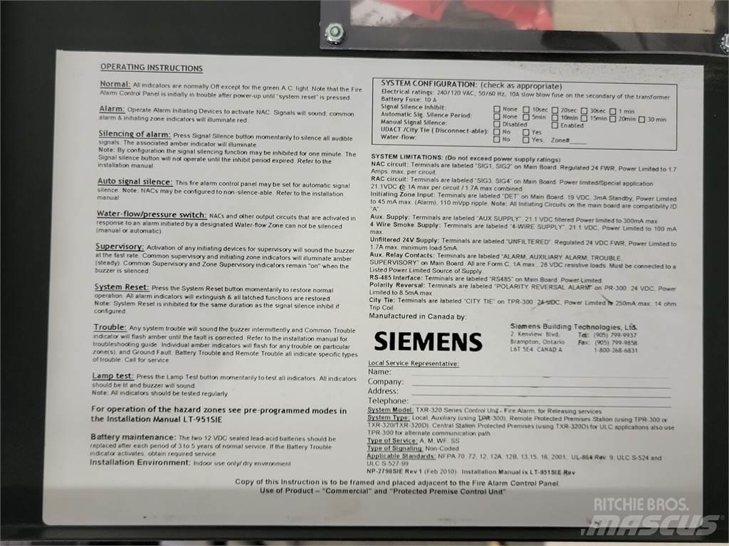 Siemens TXR-320 Entreprenad - Övrigt