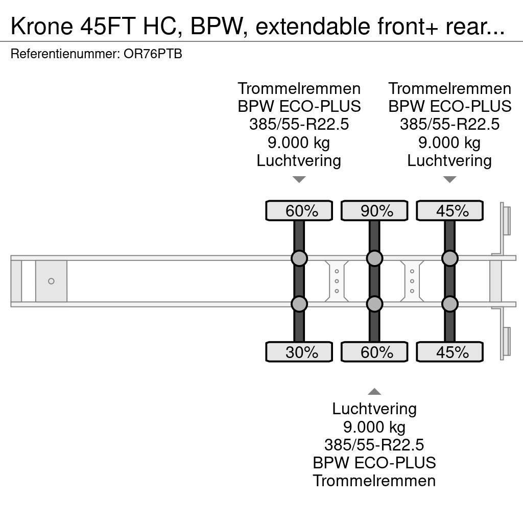 Krone 45FT HC, BPW, extendable front+ rear+ bumper, NL-c Containertrailer