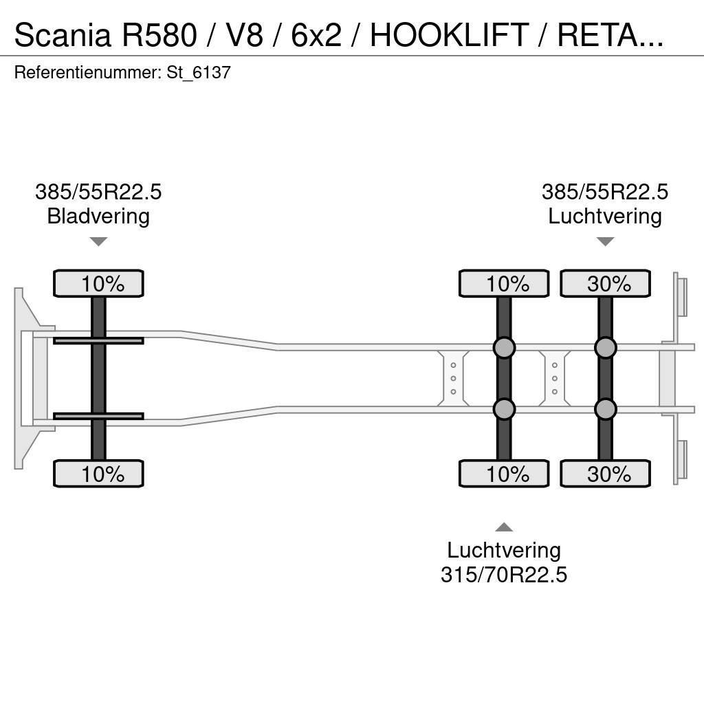 Scania R580 / V8 / 6x2 / HOOKLIFT / RETARDER / LIFT-STEER Lastväxlare/Krokbilar
