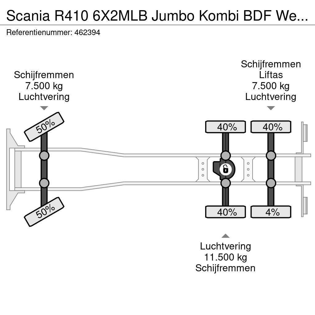 Scania R410 6X2MLB Jumbo Kombi BDF Wechsel Hubdach Retard Lastväxlare med kabellift
