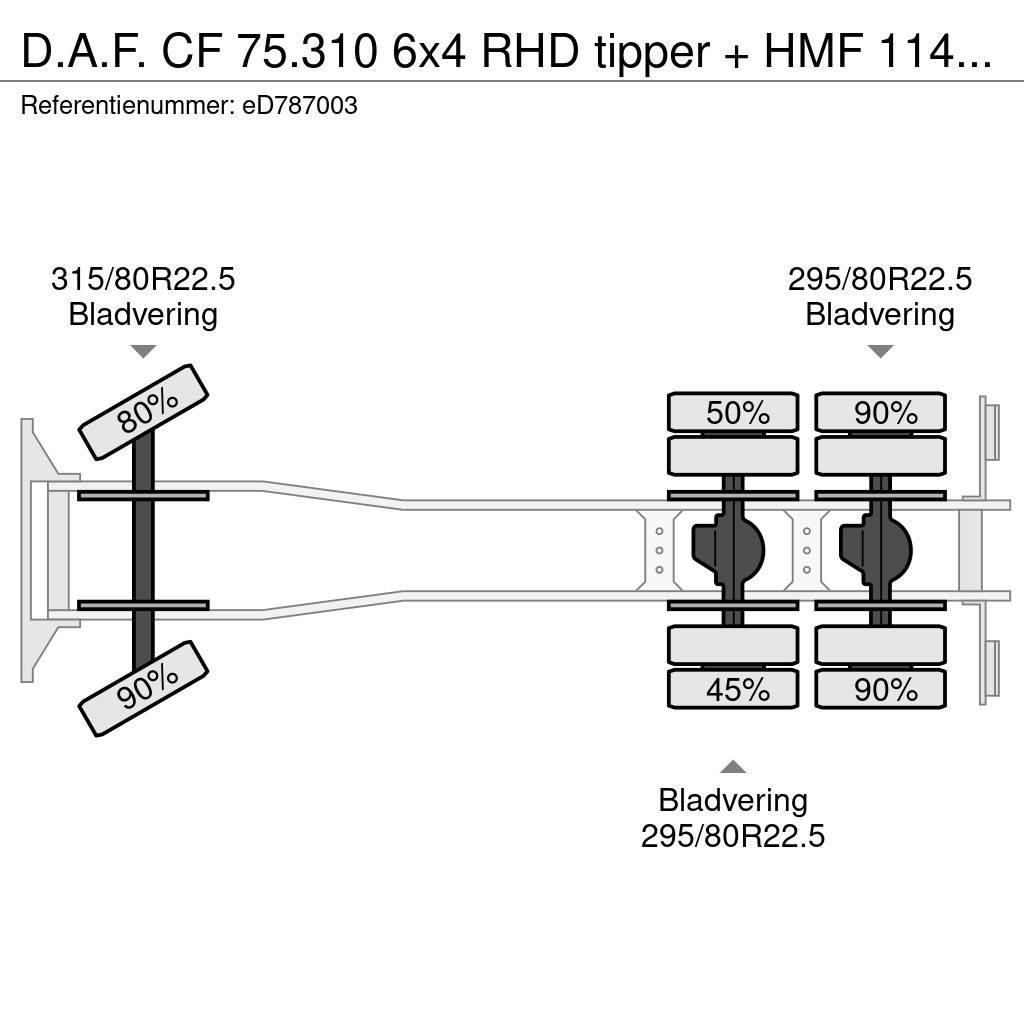 DAF CF 75.310 6x4 RHD tipper + HMF 1144 K-1 + grapple Allterrängkranar