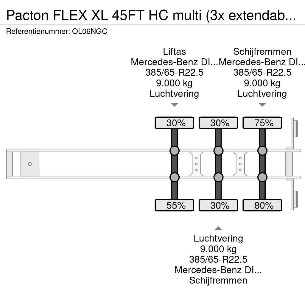 Pacton FLEX XL 45FT HC multi (3x extendable), liftaxle, M Containertrailer
