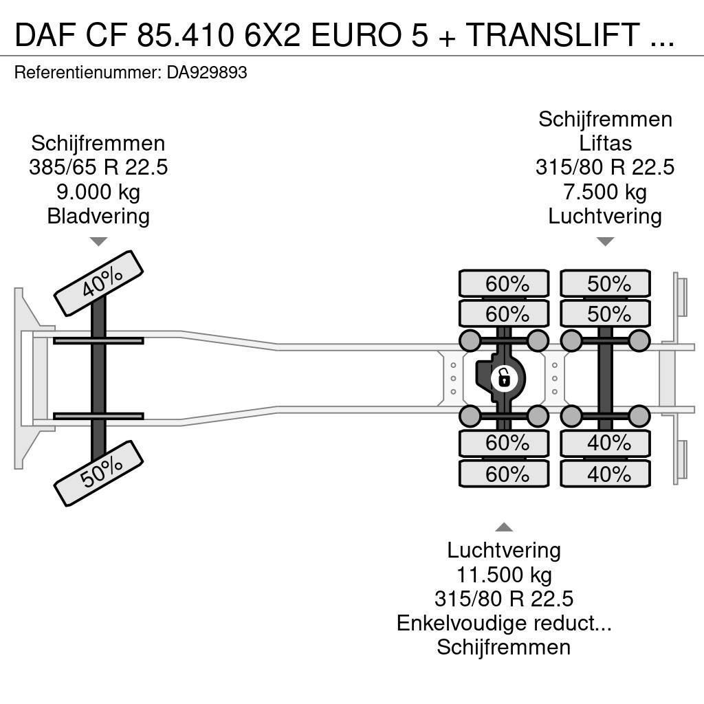 DAF CF 85.410 6X2 EURO 5 + TRANSLIFT CHAIN Lastväxlare/Krokbilar